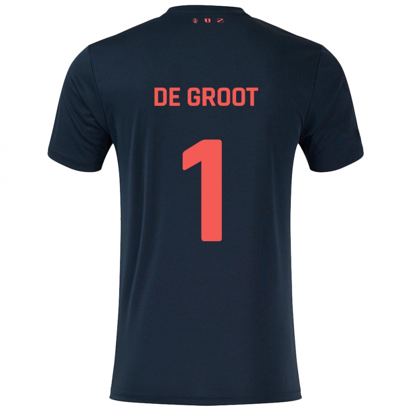 Kandiny Kinder Jasmijn De Groot #1 Schwarz Rot Auswärtstrikot Trikot 2024/25 T-Shirt