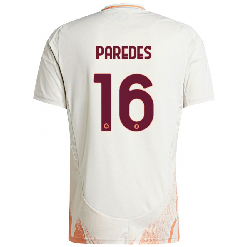 Kandiny Kinder Leandro Paredes #16 Cremeweiß Orange Auswärtstrikot Trikot 2024/25 T-Shirt