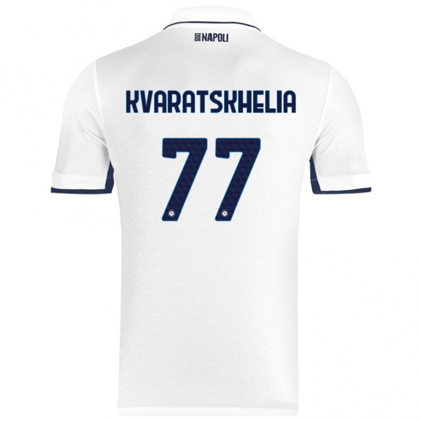 Kandiny Kinder Khvicha Kvaratskhelia #77 Weiß Königsblau Auswärtstrikot Trikot 2024/25 T-Shirt