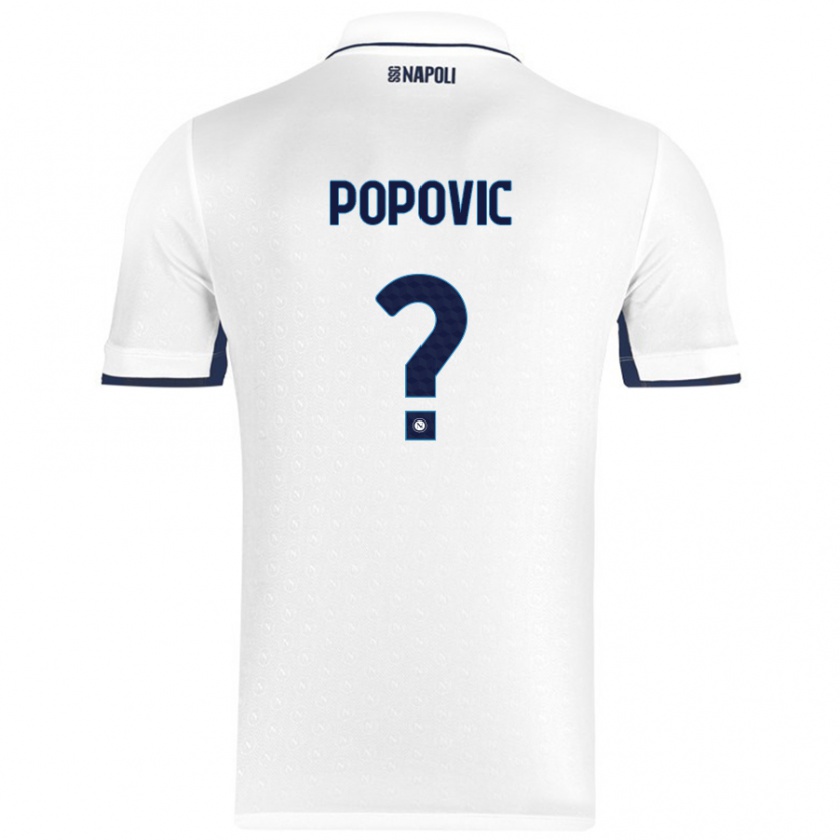 Kandiny Kinder Matija Popovic #0 Weiß Königsblau Auswärtstrikot Trikot 2024/25 T-Shirt