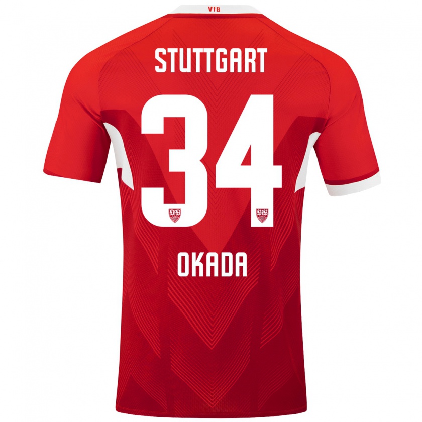 Kandiny Kinder Rei Okada #34 Rot Weiß Auswärtstrikot Trikot 2024/25 T-Shirt