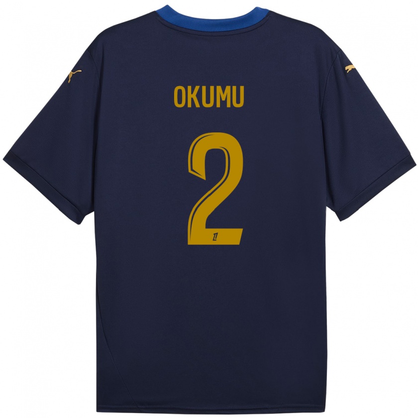 Kandiny Kinder Joseph Okumu #2 Marineblau Gold Auswärtstrikot Trikot 2024/25 T-Shirt