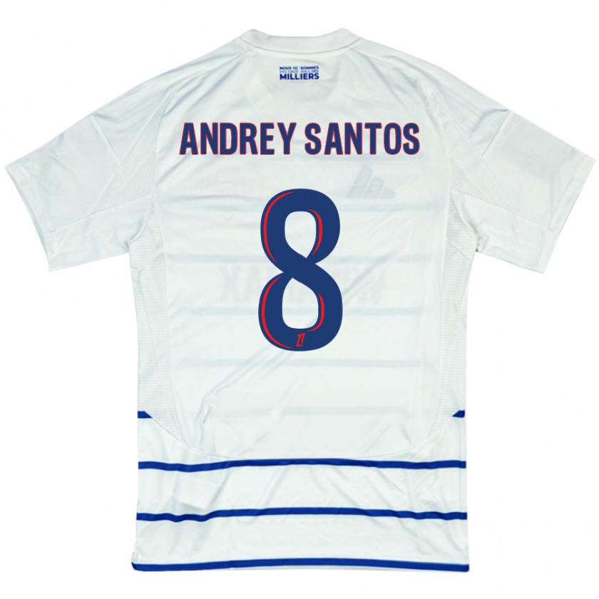 Kandiny Kinder Andrey Santos #8 Weiß Blau Auswärtstrikot Trikot 2024/25 T-Shirt