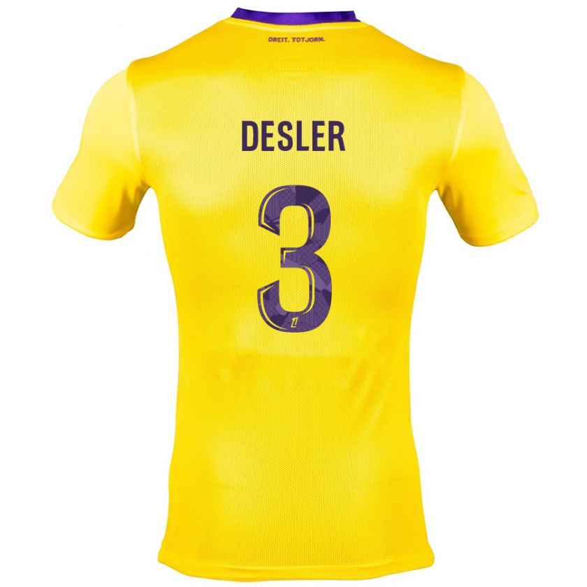 Kandiny Kinder Mikkel Desler #3 Gelb Lila Auswärtstrikot Trikot 2024/25 T-Shirt