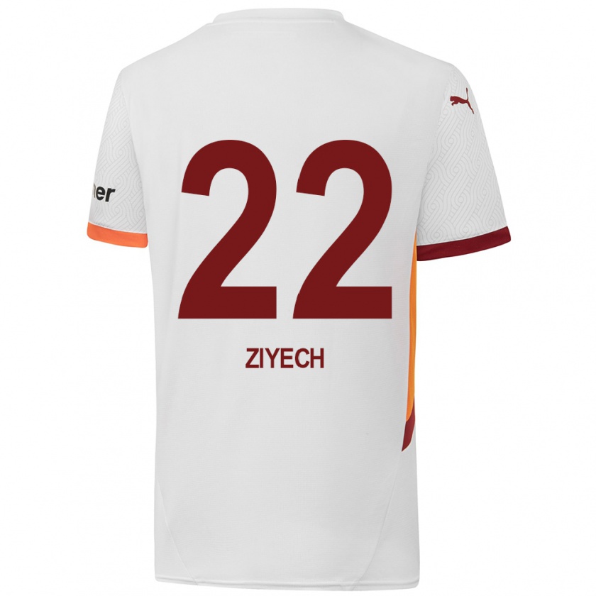 Kandiny Kinder Hakim Ziyech #22 Weiß Gelb Rot Auswärtstrikot Trikot 2024/25 T-Shirt