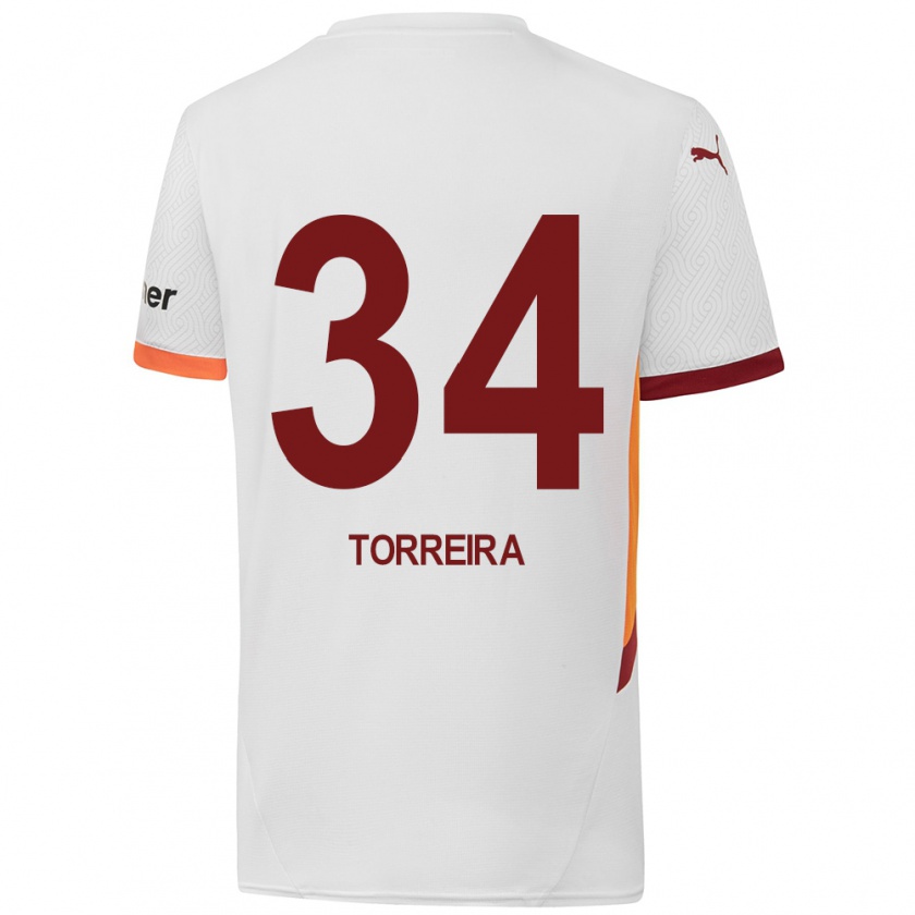 Kandiny Kinder Lucas Torreira #34 Weiß Gelb Rot Auswärtstrikot Trikot 2024/25 T-Shirt