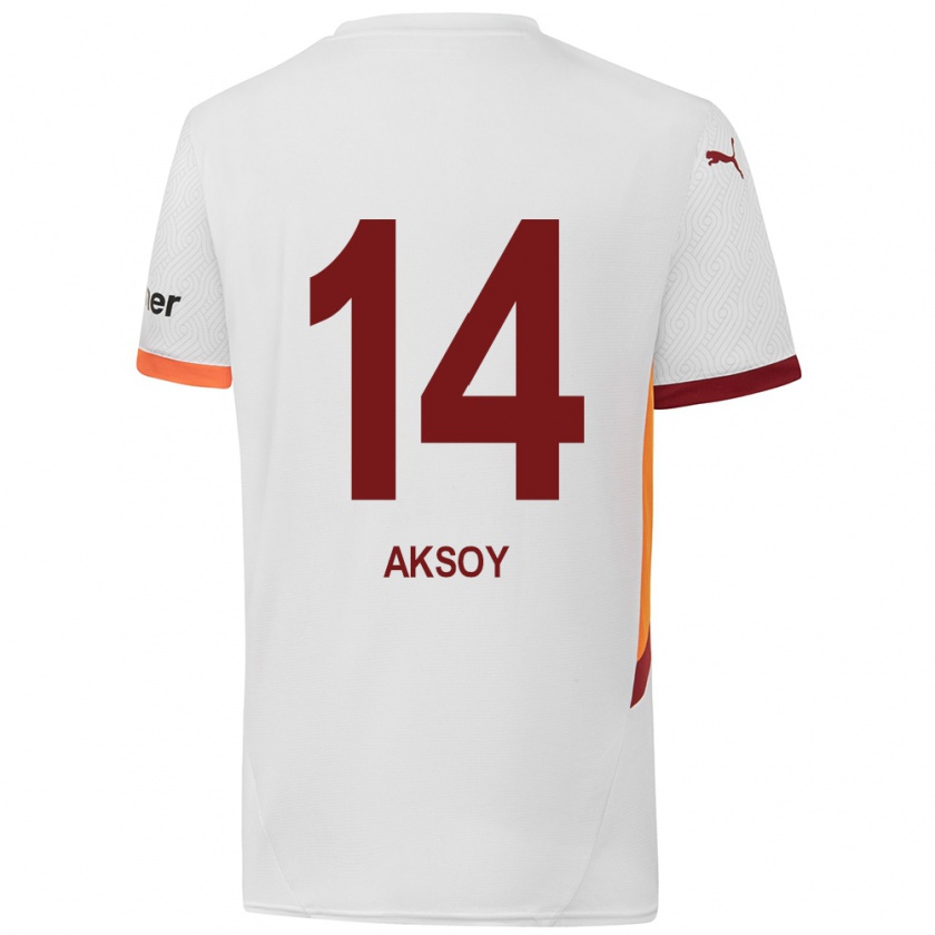 Kandiny Kinder Berkan Aksoy #14 Weiß Gelb Rot Auswärtstrikot Trikot 2024/25 T-Shirt