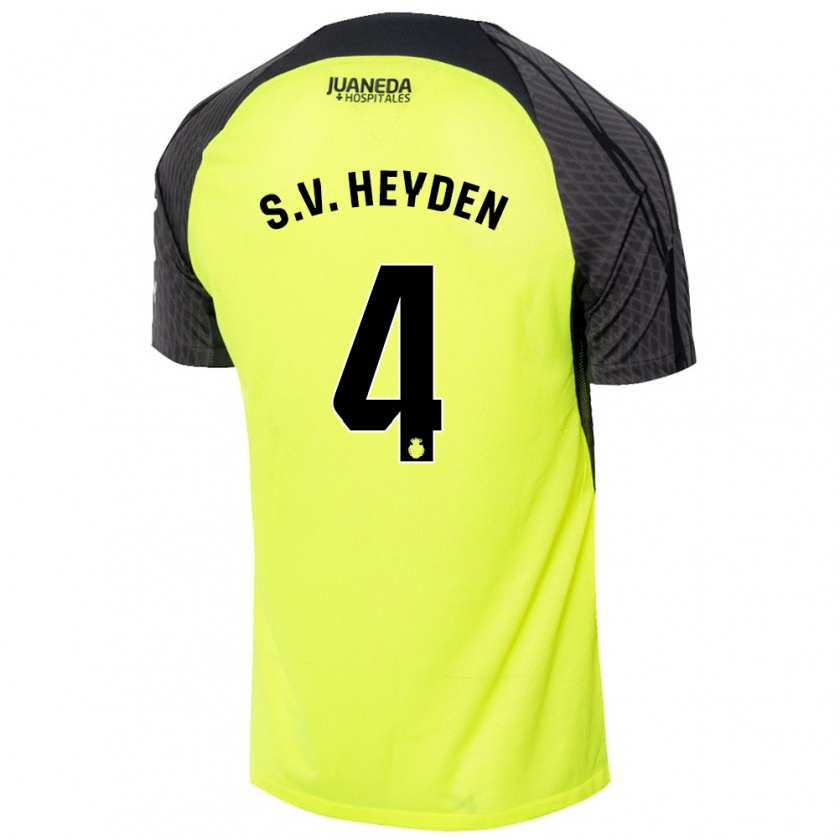 Kandiny Kinder Siebe Van Der Heyden #4 Fluoreszierend Grün Schwarz Auswärtstrikot Trikot 2024/25 T-Shirt