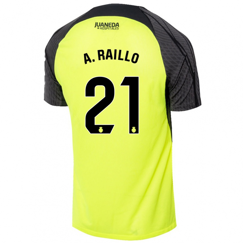 Kandiny Kinder Antonio Raíllo #21 Fluoreszierend Grün Schwarz Auswärtstrikot Trikot 2024/25 T-Shirt