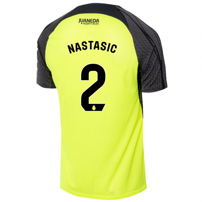 Kandiny Kinder Matija Nastasic #2 Fluoreszierend Grün Schwarz Auswärtstrikot Trikot 2024/25 T-Shirt