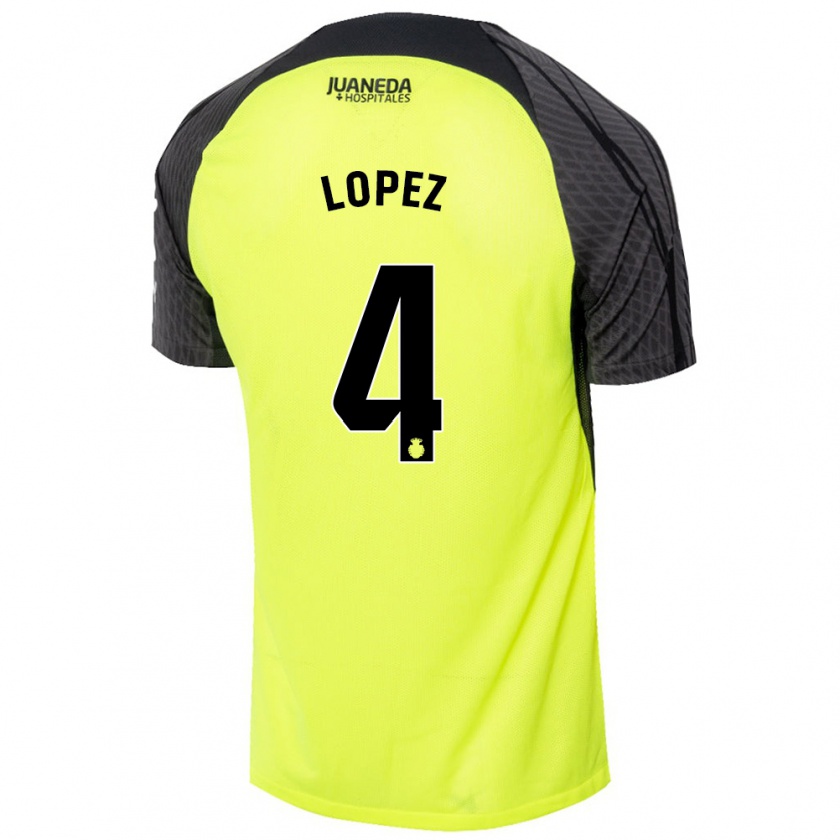 Kandiny Kinder David López #4 Fluoreszierend Grün Schwarz Auswärtstrikot Trikot 2024/25 T-Shirt