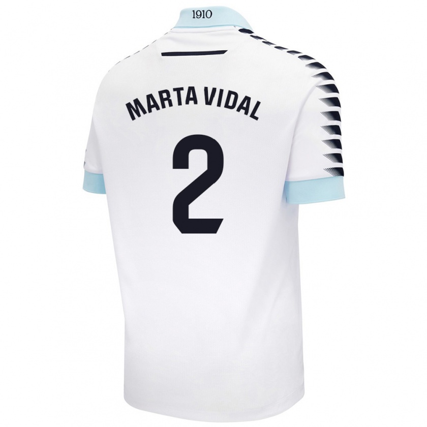 Kandiny Kinder Marta Vidal Vela #2 Weiß Blau Auswärtstrikot Trikot 2024/25 T-Shirt