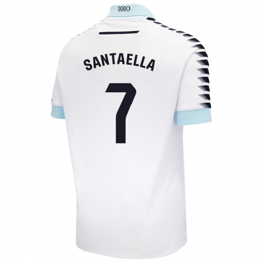 Kandiny Kinder Natalia Santaella Picón #7 Weiß Blau Auswärtstrikot Trikot 2024/25 T-Shirt