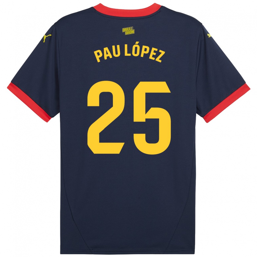 Kandiny Kinder Pau López #25 Marinerot Auswärtstrikot Trikot 2024/25 T-Shirt