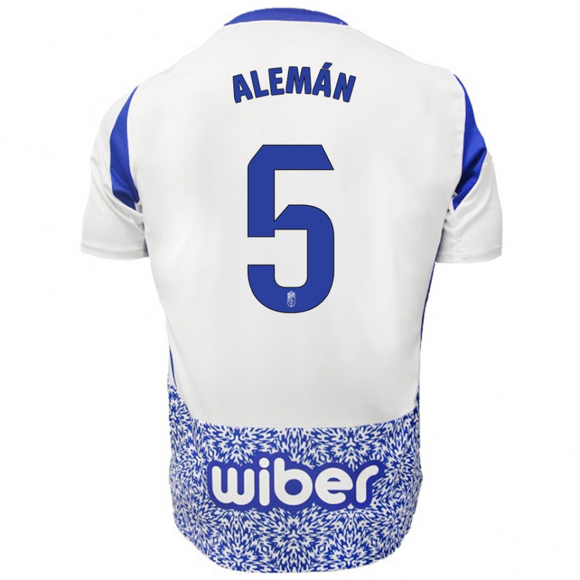 Kandiny Kinder Carlos Alemán #5 Weiß Blau Auswärtstrikot Trikot 2024/25 T-Shirt