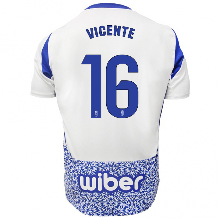 Kandiny Kinder Nerea Vicente #16 Weiß Blau Auswärtstrikot Trikot 2024/25 T-Shirt