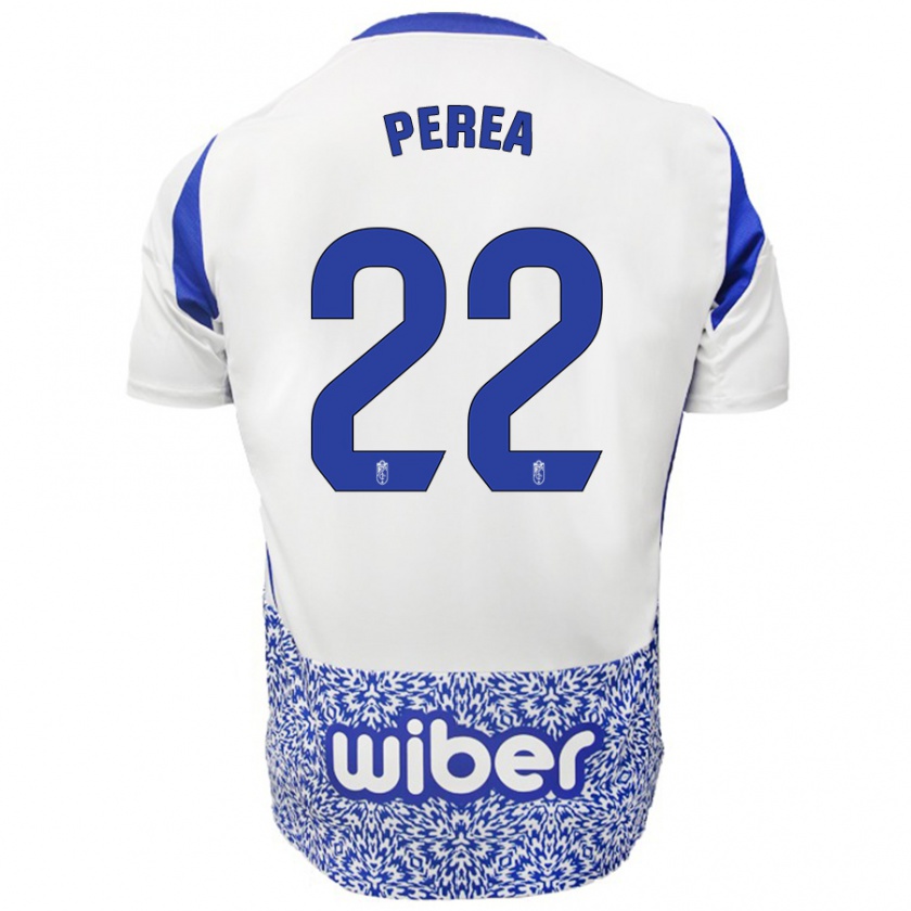 Kandiny Kinder Alberto Perea #22 Weiß Blau Auswärtstrikot Trikot 2024/25 T-Shirt