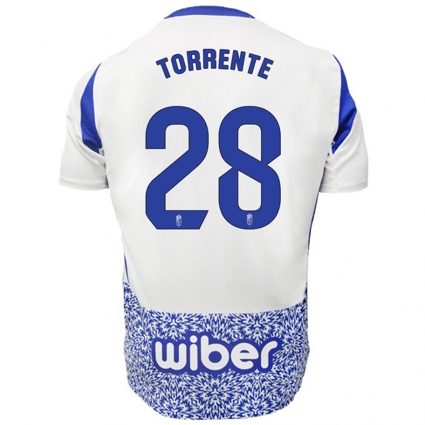 Kandiny Kinder Raúl Torrente #28 Weiß Blau Auswärtstrikot Trikot 2024/25 T-Shirt