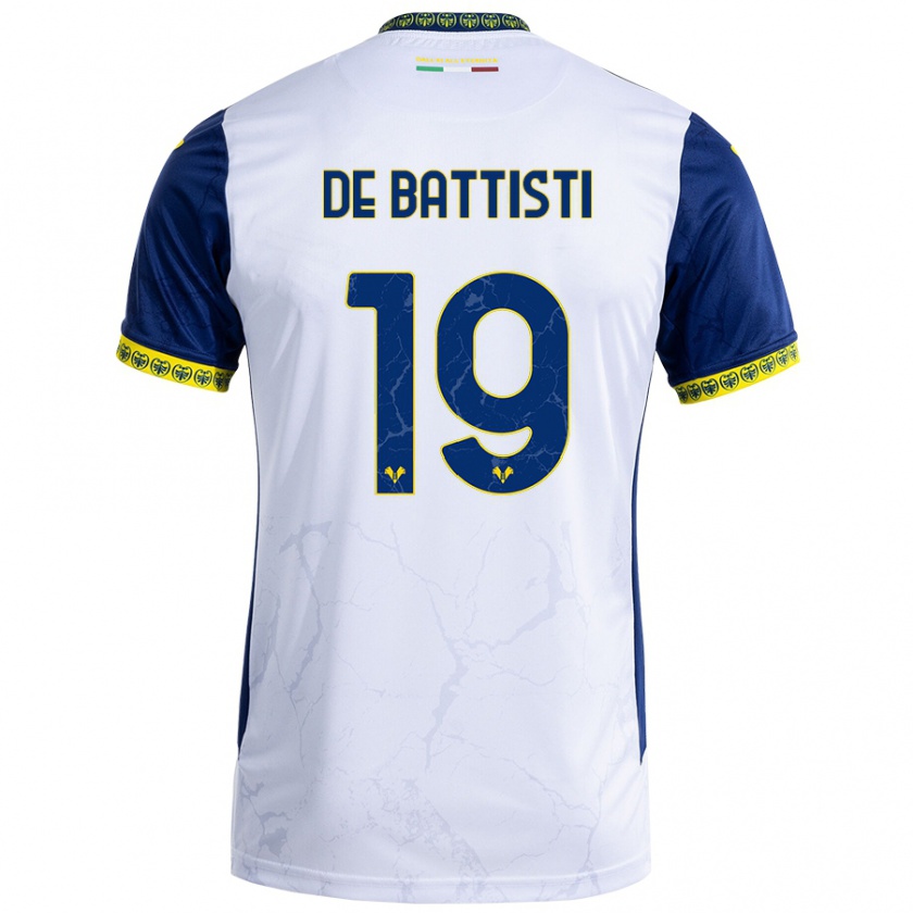 Kandiny Kinder Davide De Battisti #19 Weiß Blau Auswärtstrikot Trikot 2024/25 T-Shirt