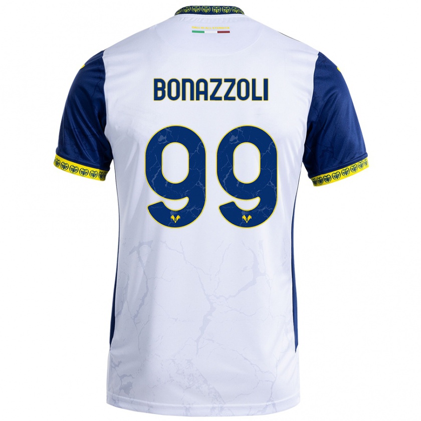 Kandiny Kinder Federico Bonazzoli #99 Weiß Blau Auswärtstrikot Trikot 2024/25 T-Shirt