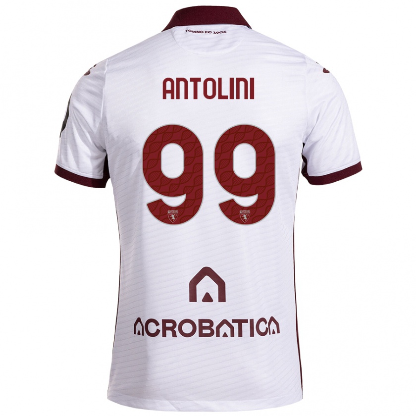 Kandiny Kinder Jacopo Antolini #99 Weiß Kastanienbraun Auswärtstrikot Trikot 2024/25 T-Shirt