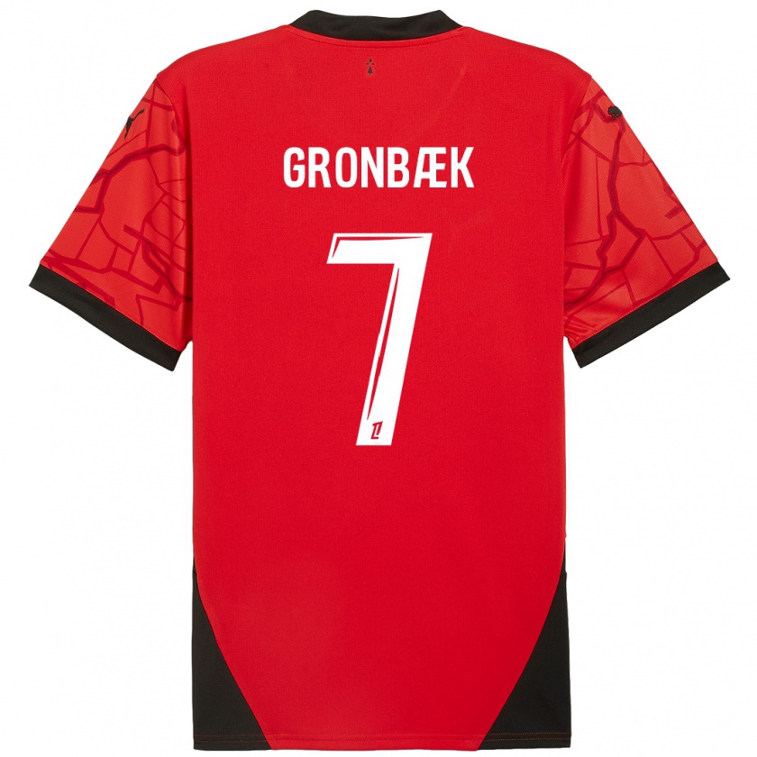 Kandiny Herren Albert Grønbaek #7 Rot Schwarz Heimtrikot Trikot 2024/25 T-Shirt