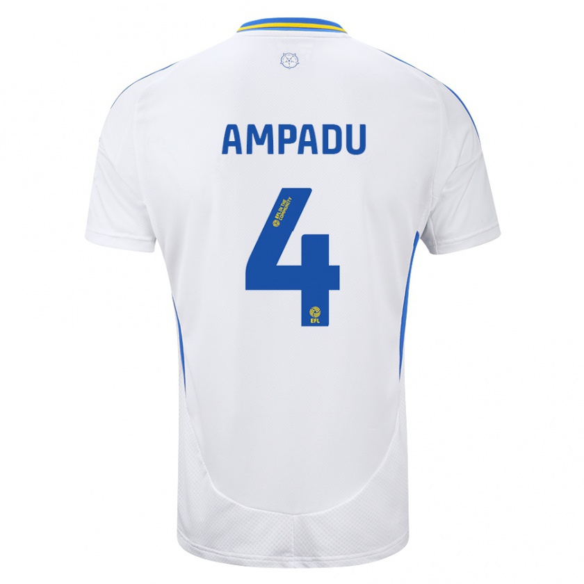 Kandiny Herren Ethan Ampadu #4 Weiß Blau Heimtrikot Trikot 2024/25 T-Shirt