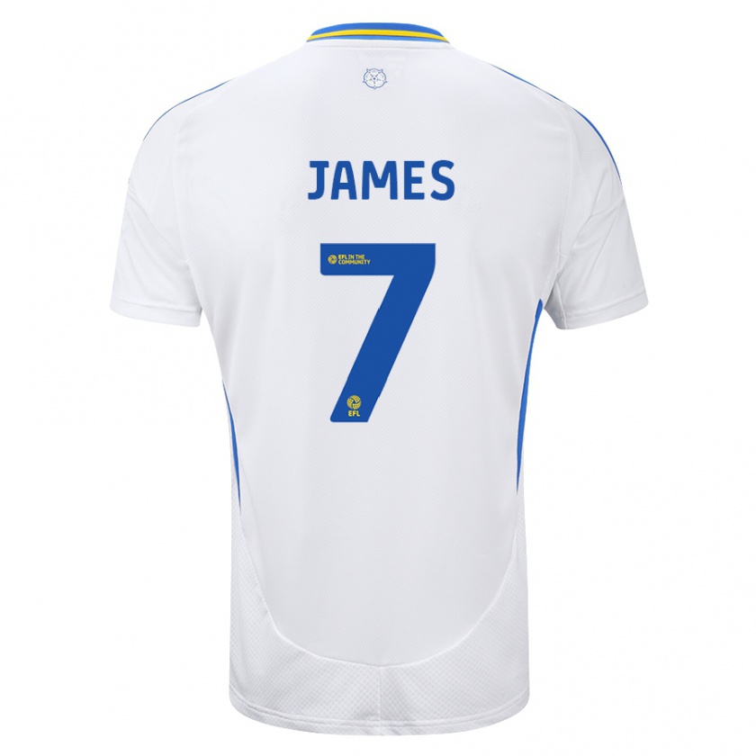 Kandiny Herren Daniel James #7 Weiß Blau Heimtrikot Trikot 2024/25 T-Shirt