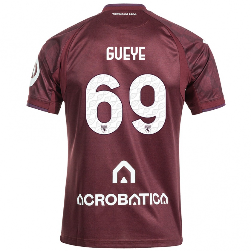 Kandiny Herren Ousmane Gueye #69 Kastanienbraun Weiß Heimtrikot Trikot 2024/25 T-Shirt