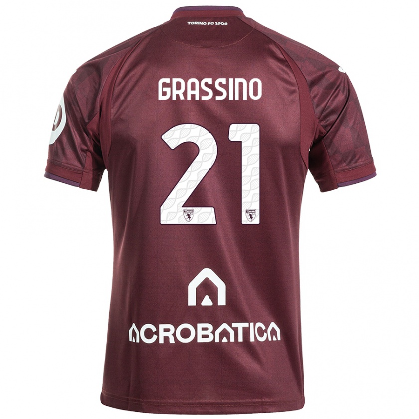 Kandiny Herren Giulia Grassino #21 Kastanienbraun Weiß Heimtrikot Trikot 2024/25 T-Shirt