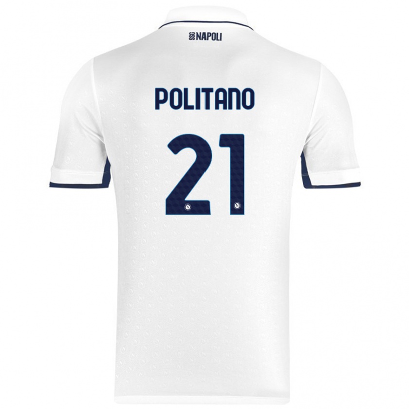 Kandiny Herren Matteo Politano #21 Weiß Königsblau Auswärtstrikot Trikot 2024/25 T-Shirt