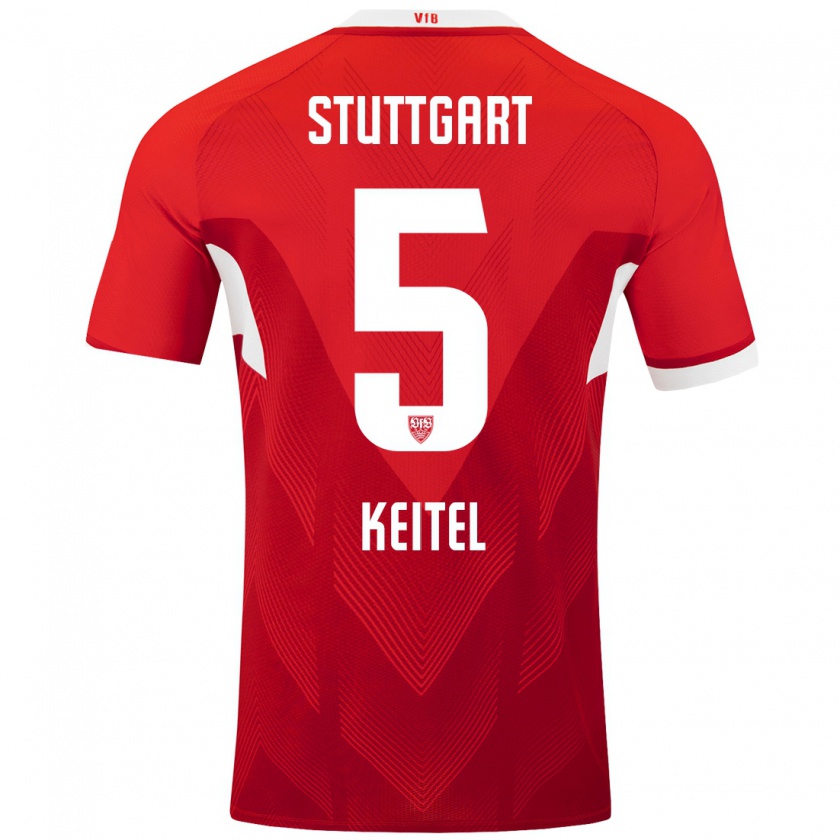 Kandiny Herren Yannik Keitel #5 Rot Weiß Auswärtstrikot Trikot 2024/25 T-Shirt