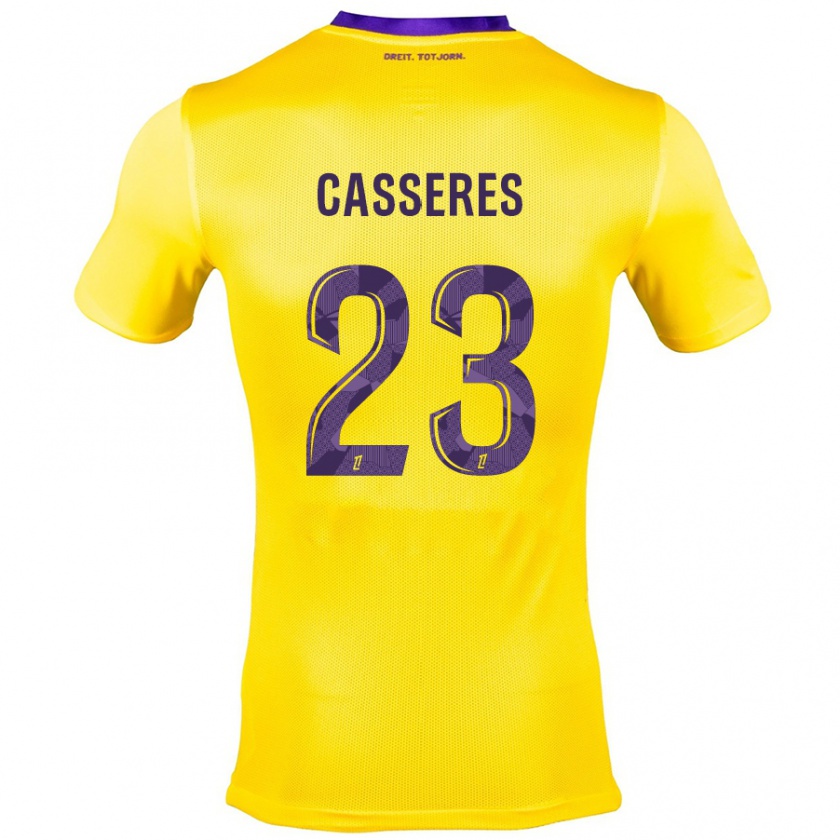 Kandiny Herren Cristian Cásseres Jr. #23 Gelb Lila Auswärtstrikot Trikot 2024/25 T-Shirt