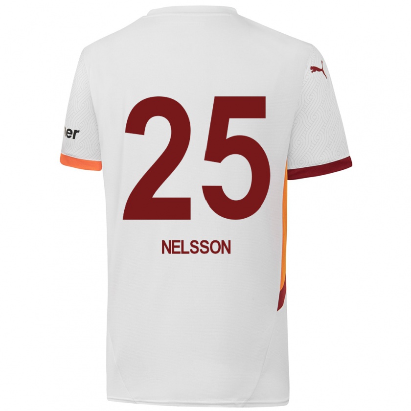 Kandiny Herren Victor Nelsson #25 Weiß Gelb Rot Auswärtstrikot Trikot 2024/25 T-Shirt