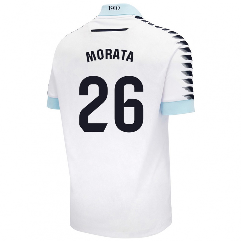 Kandiny Herren Álex Morata #26 Weiß Blau Auswärtstrikot Trikot 2024/25 T-Shirt