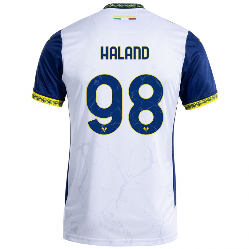 Kandiny Herren Benedicte Iversen Håland #98 Weiß Blau Auswärtstrikot Trikot 2024/25 T-Shirt