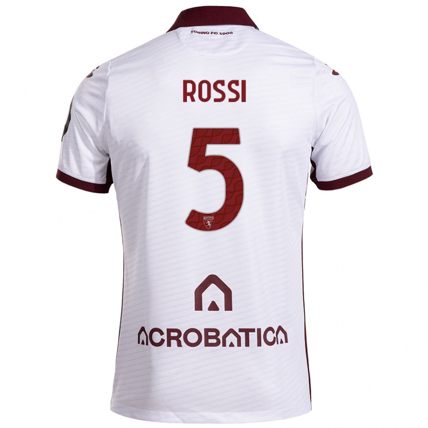 Kandiny Herren Simone Rossi #5 Weiß Kastanienbraun Auswärtstrikot Trikot 2024/25 T-Shirt