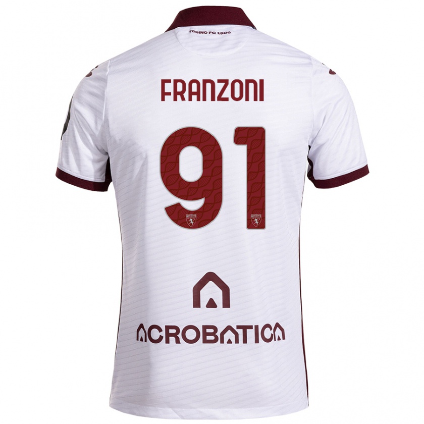 Kandiny Herren Nicolò Franzoni #91 Weiß Kastanienbraun Auswärtstrikot Trikot 2024/25 T-Shirt