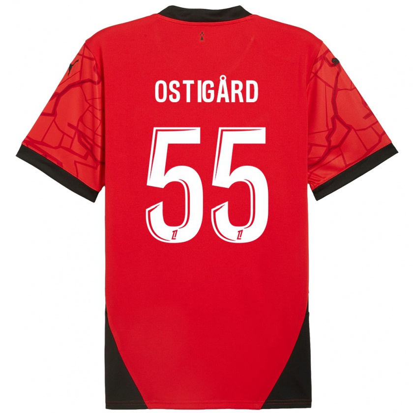 Kandiny Damen Leo Østigård #55 Rot Schwarz Heimtrikot Trikot 2024/25 T-Shirt