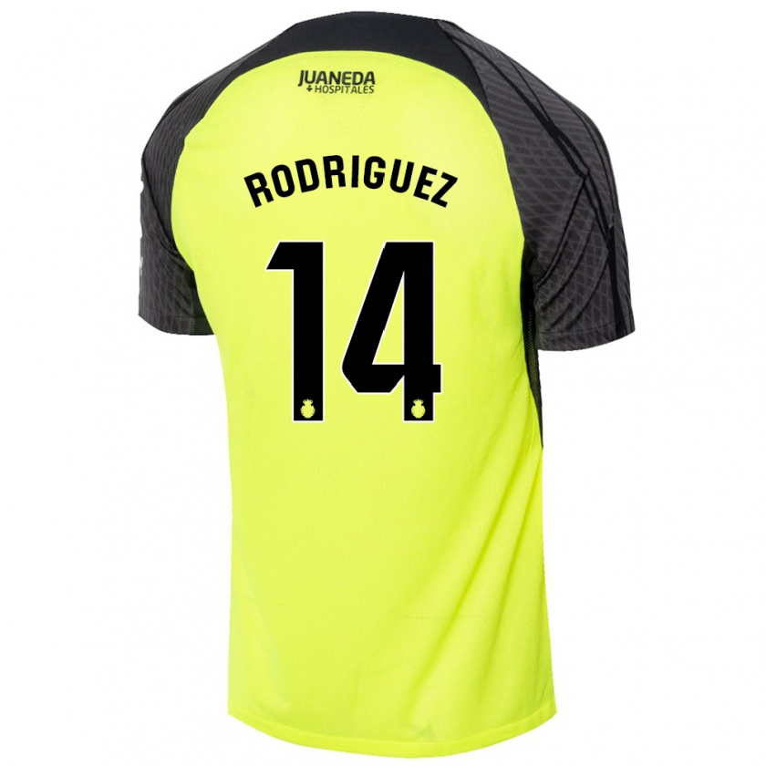 Kandiny Damen Diego Rodríguez #14 Fluoreszierend Grün Schwarz Auswärtstrikot Trikot 2024/25 T-Shirt