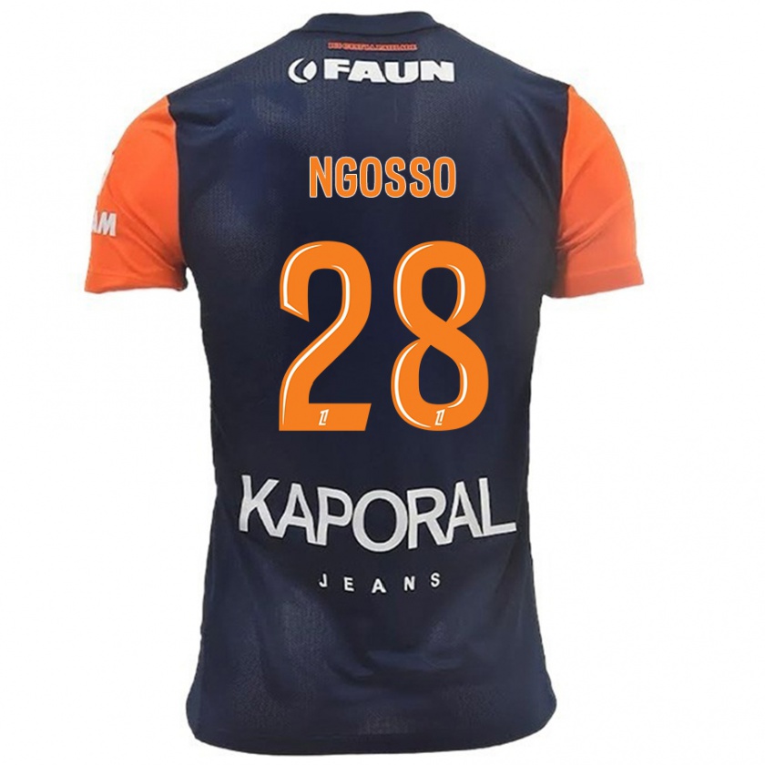 Kandiny Kinder Glenn Ngosso #28 Marineblau Orange Heimtrikot Trikot 2024/25 T-Shirt