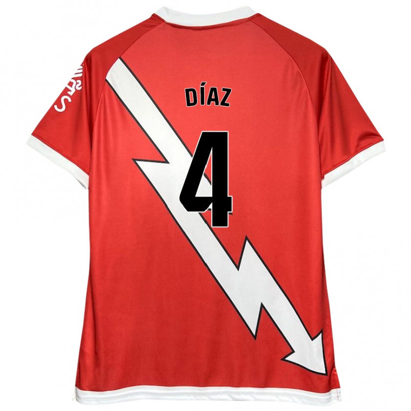 Kandiny Kinder Pedro Díaz #4 Weiß Rot Heimtrikot Trikot 2024/25 T-Shirt