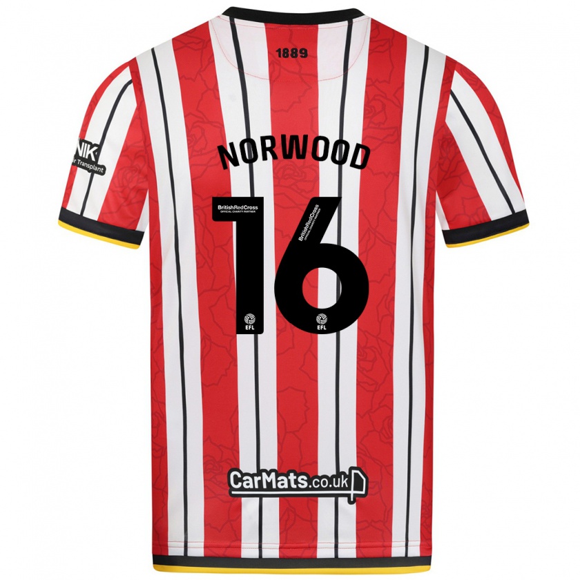 Kandiny Kinder Oliver Norwood #16 Rot Weiße Streifen Heimtrikot Trikot 2024/25 T-Shirt