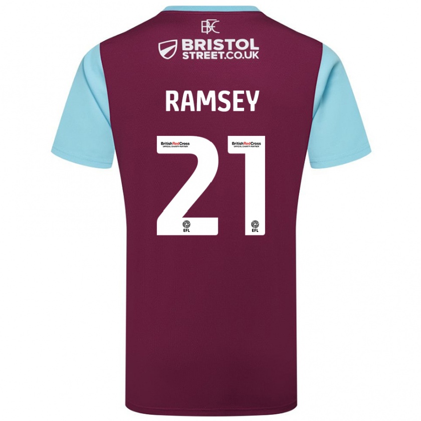 Kandiny Kinder Aaron Ramsey #21 Burgunderrot Himmelblau Heimtrikot Trikot 2024/25 T-Shirt