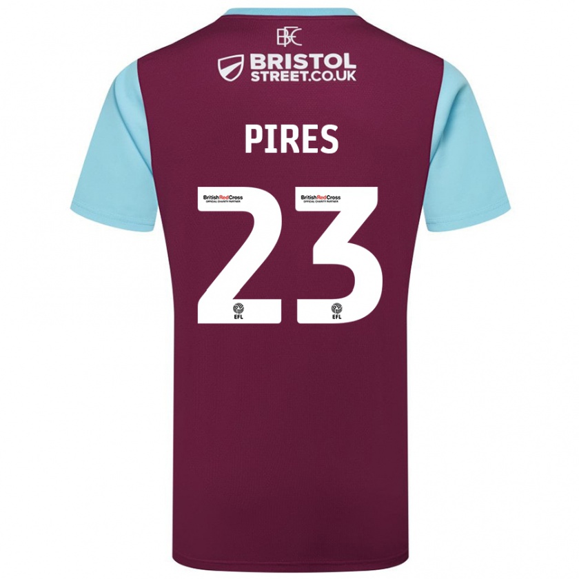 Kandiny Kinder Lucas Pires #23 Burgunderrot Himmelblau Heimtrikot Trikot 2024/25 T-Shirt