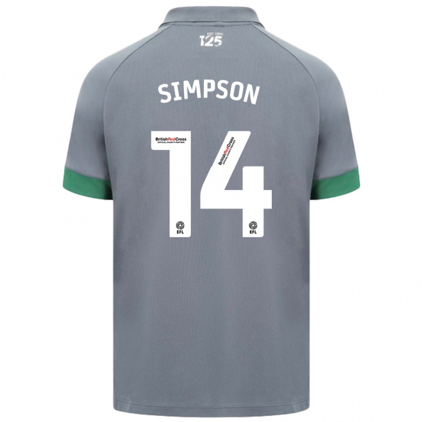 Kandiny Kinder Jasmine Simpson #14 Dunkelgrau Auswärtstrikot Trikot 2024/25 T-Shirt