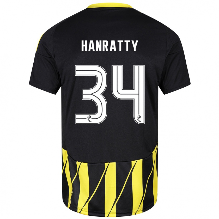 Kandiny Kinder Kevin Hanratty #34 Schwarz Gelb Auswärtstrikot Trikot 2024/25 T-Shirt