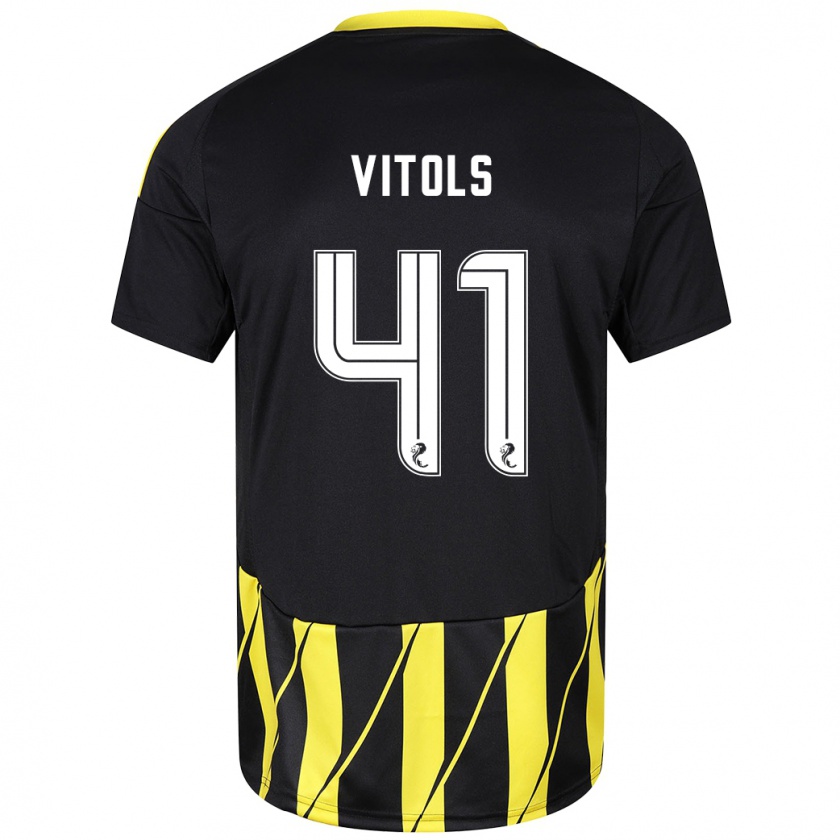 Kandiny Kinder Rodrigo Vitols #41 Schwarz Gelb Auswärtstrikot Trikot 2024/25 T-Shirt