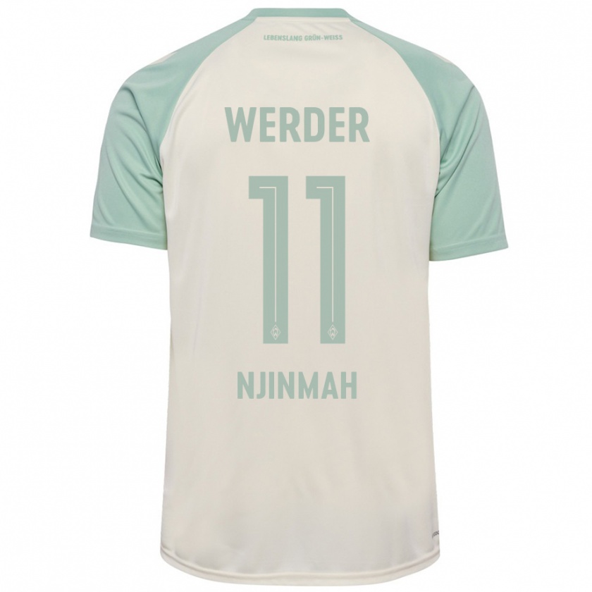 Kandiny Kinder Justin Njinmah #11 Cremeweiß Hellgrün Auswärtstrikot Trikot 2024/25 T-Shirt