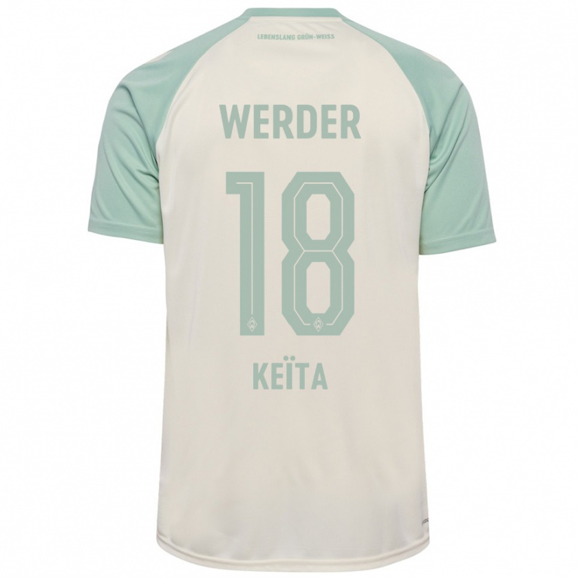 Kandiny Kinder Naby Keïta #18 Cremeweiß Hellgrün Auswärtstrikot Trikot 2024/25 T-Shirt